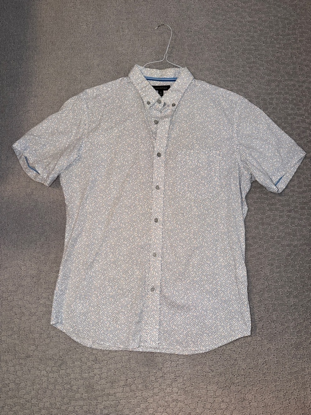 Banana Republic White Shirt with Blue Micro-Print Short Sleeve Button-Down